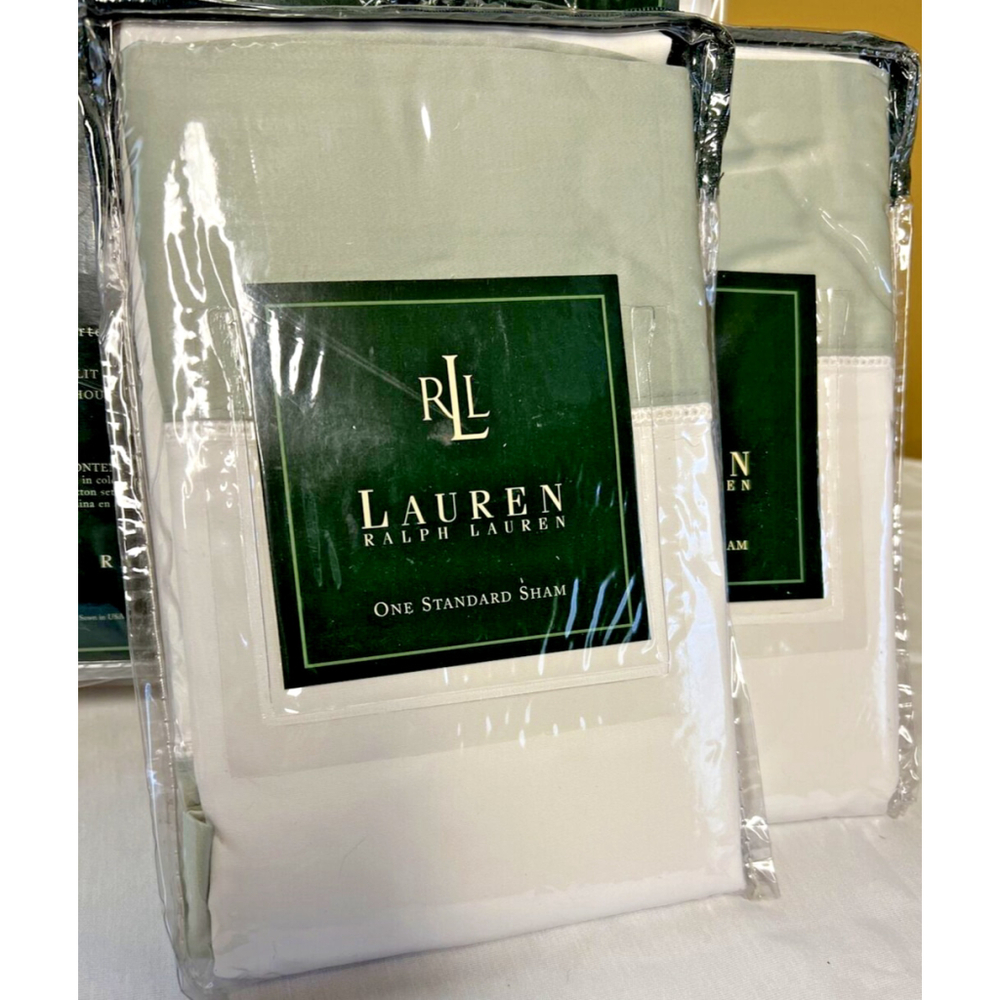 Ralph Lauren Wentworth Cuff Eucalyptus Standard Pillow Sham Sateen Cotton New
